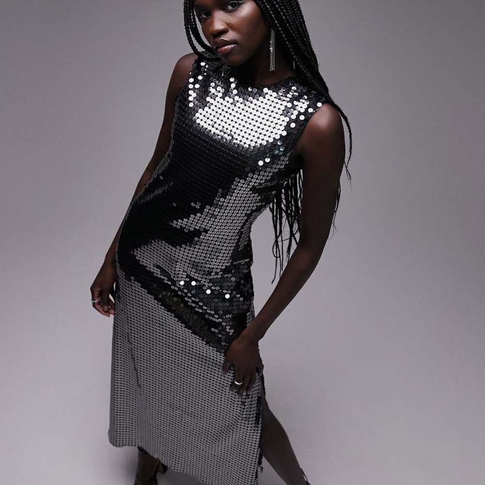 Topshop Black and Silver Sequin Dress